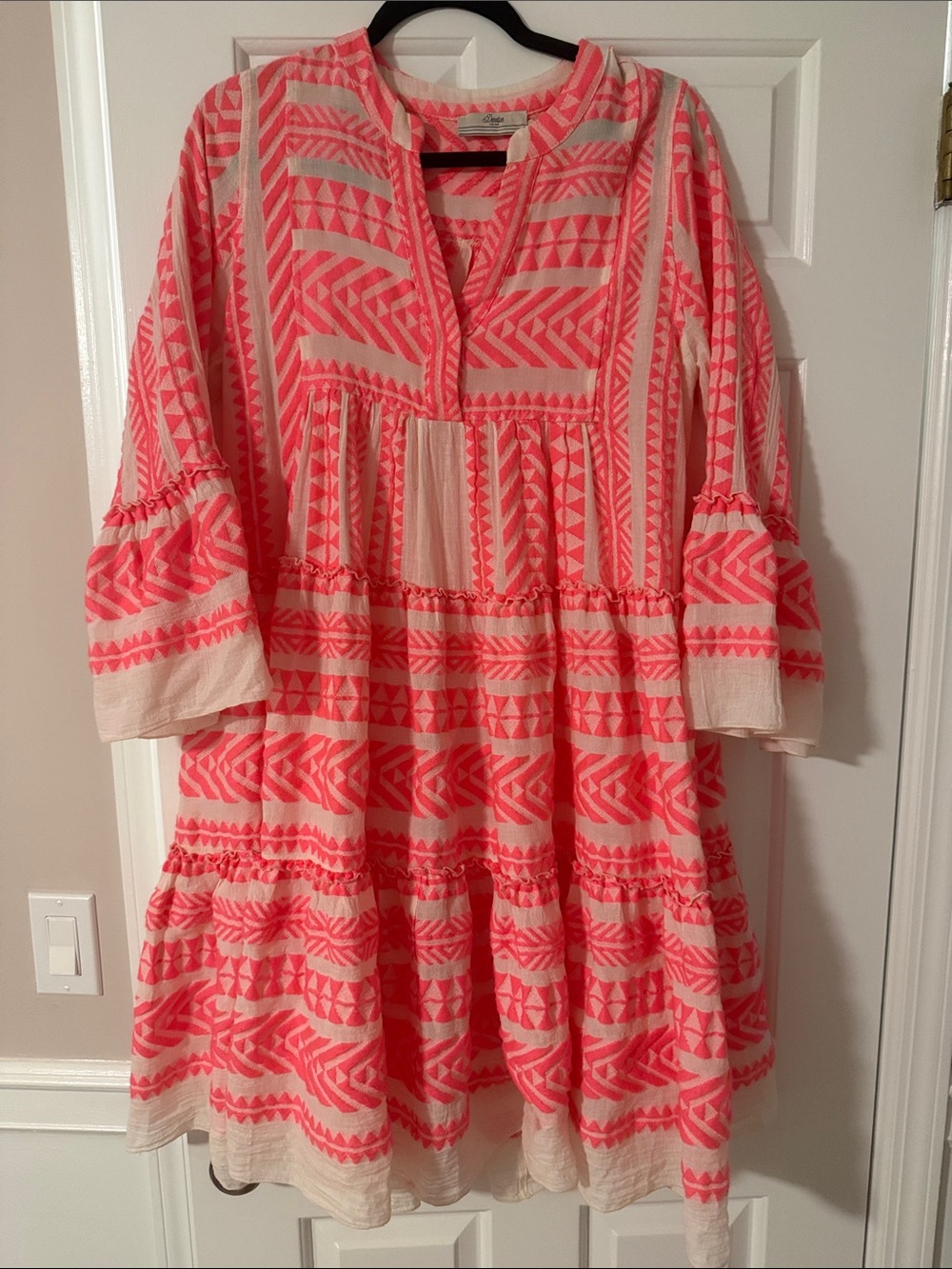 Devotion TWINS Coral-Pink Patterned Tiered Midi Dress